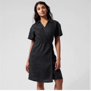 Athleta NWT Dress Womens 8 Blk Playa Linen Wrap Dress Casual Neutral Min…